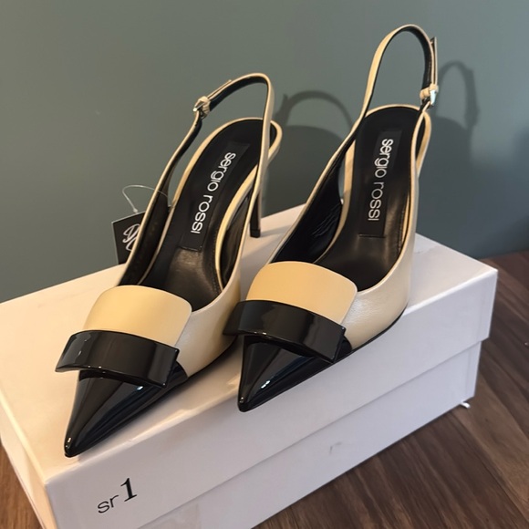 Sergio Rossi Black and Cream Slingback Heels
